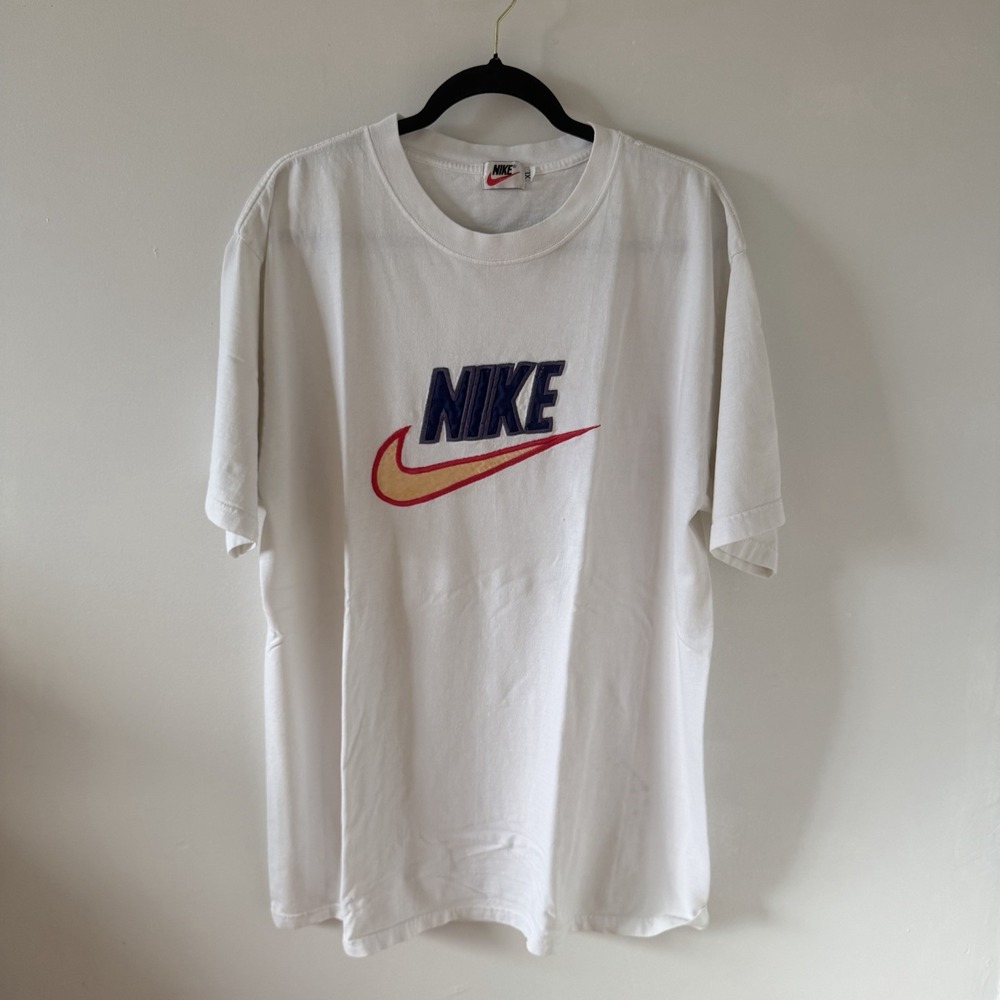 Vintage 90s Nike Nike Spellout Center Swoosh T Shirt White XL